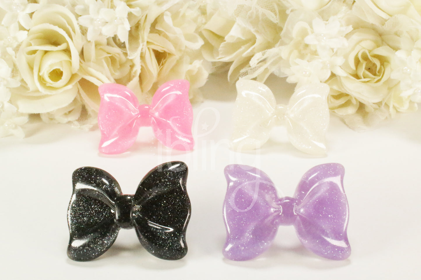 LARGE GLITTER BOW 52mm Flatback