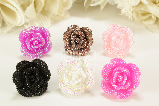 AB GLITTER Rose Flower 30mm FLATBACK