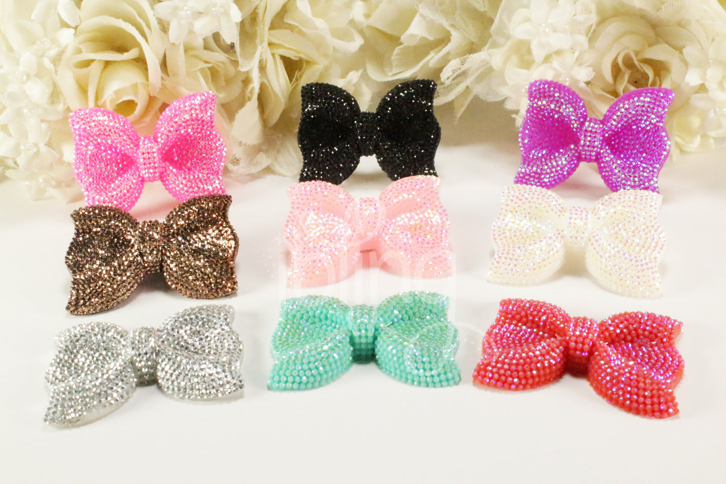 Large Kawaii AB Glitter Ribbon BOW Cabochons 52mm FLATBACK