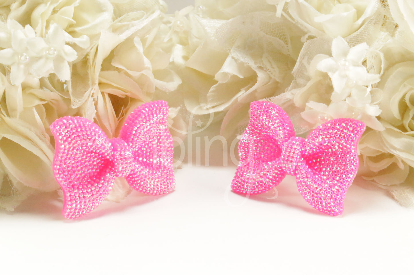 Large Kawaii AB Glitter Ribbon BOW Cabochons 52mm FLATBACK