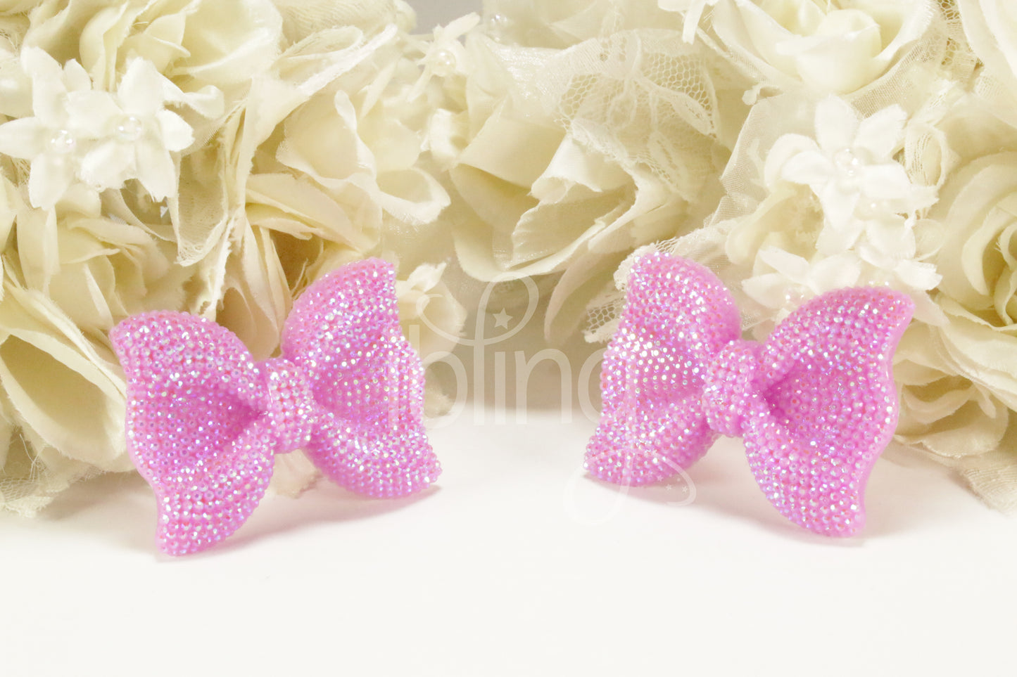 Large Kawaii AB Glitter Ribbon BOW Cabochons 52mm FLATBACK