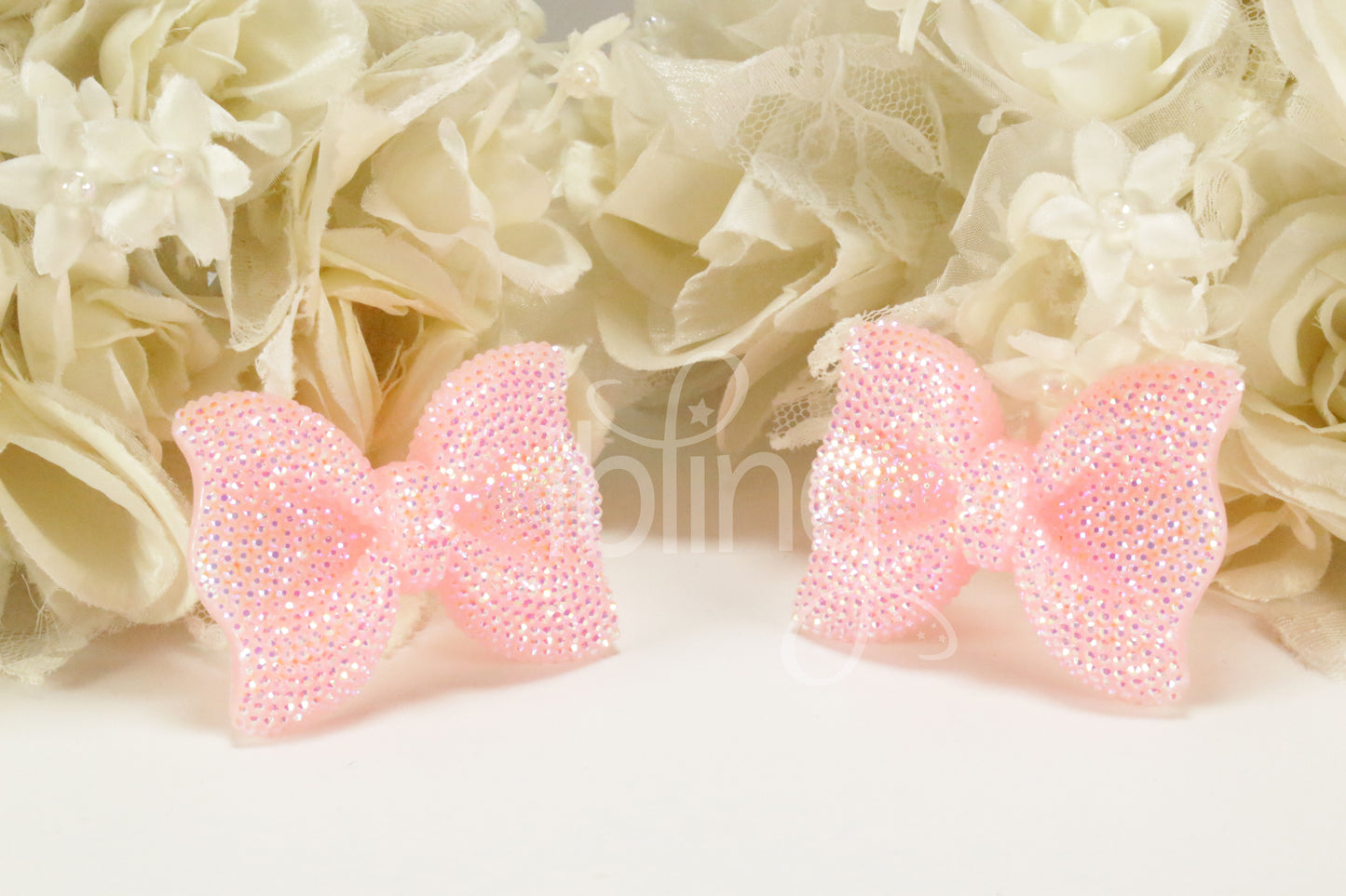 Large Kawaii AB Glitter Ribbon BOW Cabochons 52mm FLATBACK