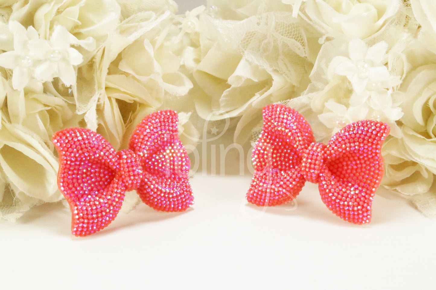 Large Kawaii AB Glitter Ribbon BOW Cabochons 52mm FLATBACK