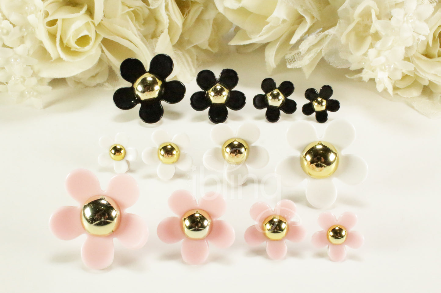 FLOWER SET 4pcs Various Size FLATBACK