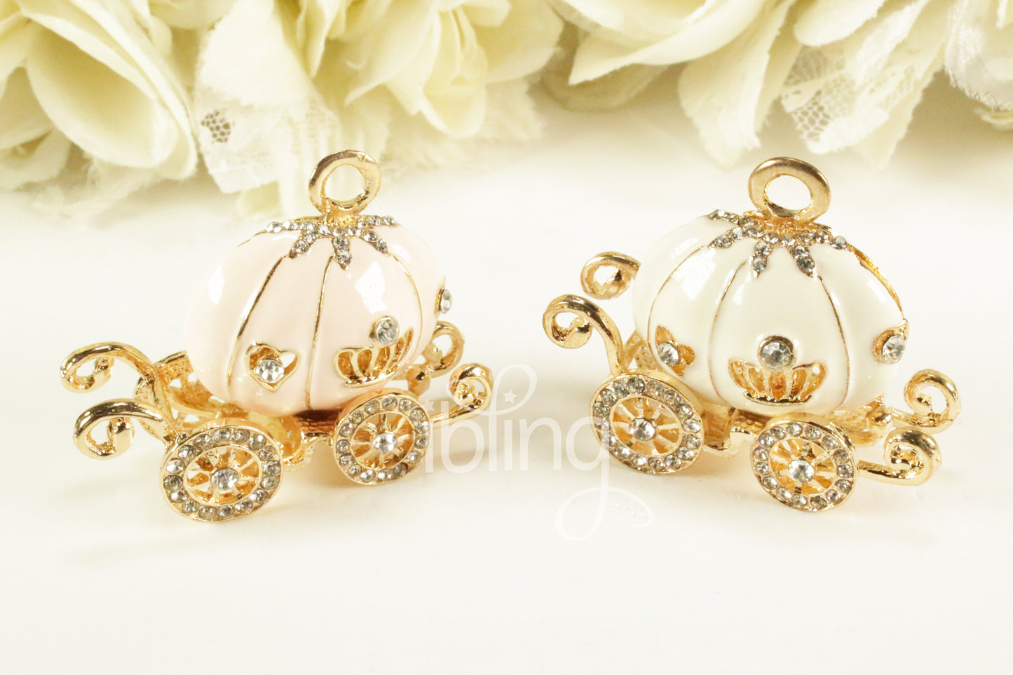 3D Alloys Pumpkin Carriage 50mm Crystals Silver Alloy