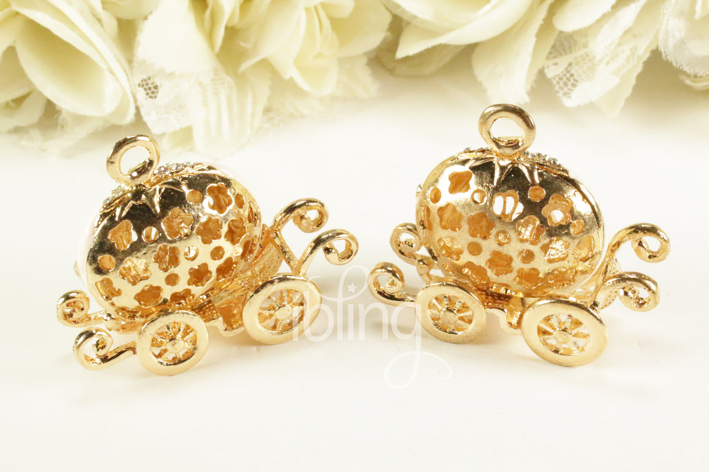 3D Alloys Pumpkin Carriage 50mm Crystals Silver Alloy