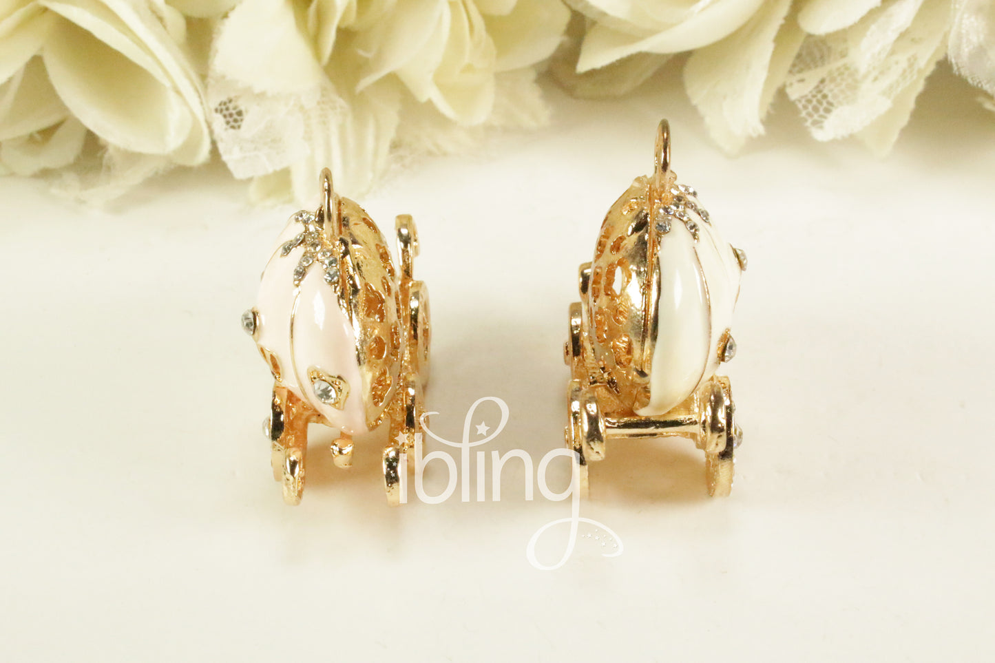 3D Alloys Pumpkin Carriage 50mm Crystals Silver Alloy