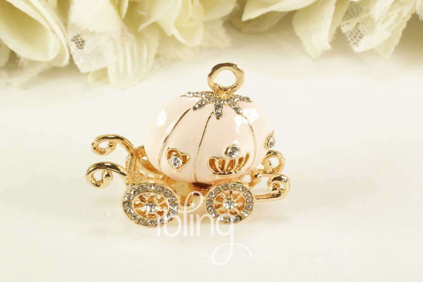 3D Alloys Pumpkin Carriage 50mm Crystals Silver Alloy