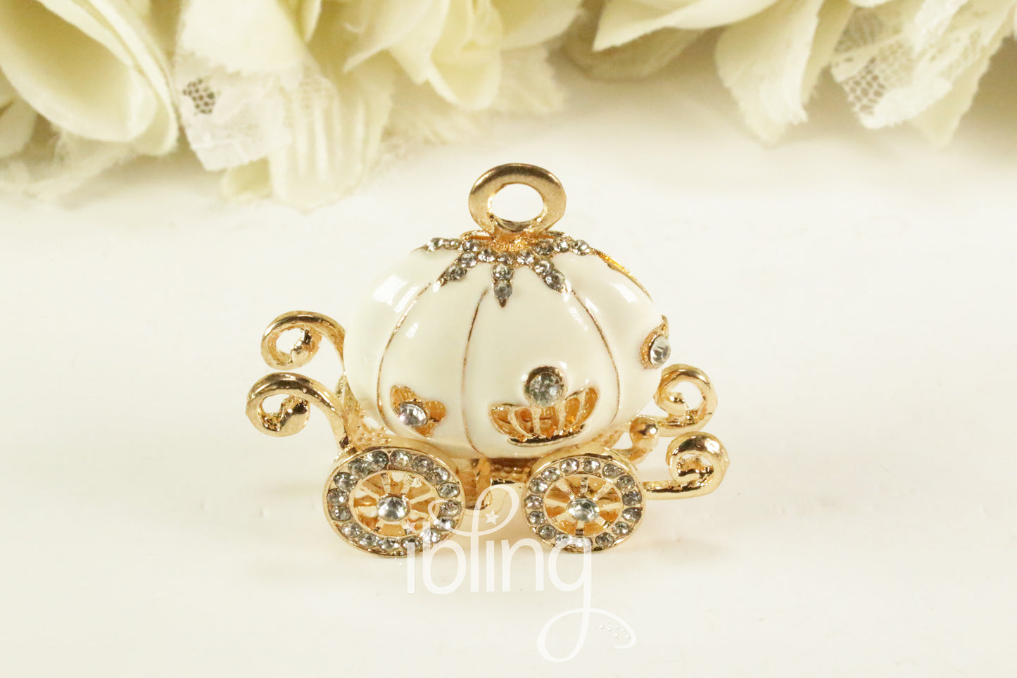 3D Alloys Pumpkin Carriage 50mm Crystals Silver Alloy